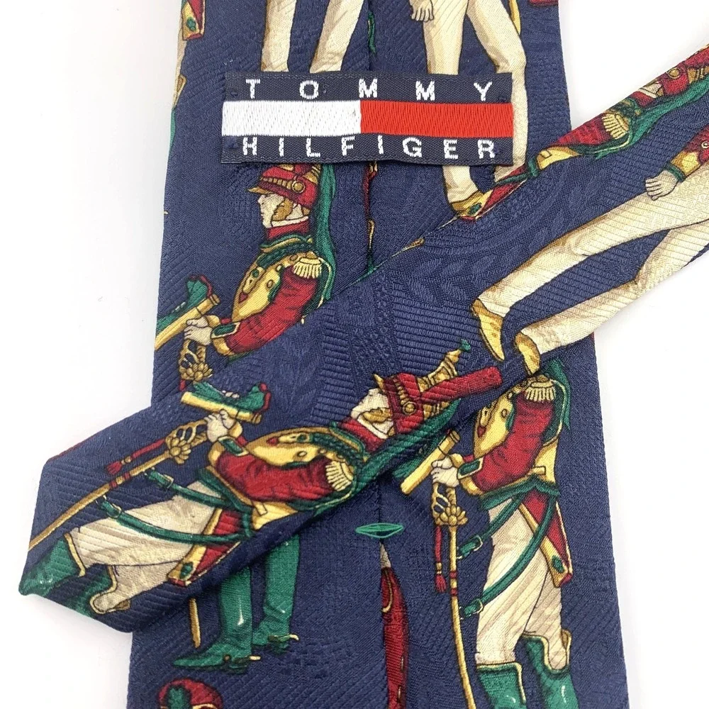 Tommy Hilfiger Mens Tie Blue w/ Soldier Pattern‎ 100% Silk Necktie